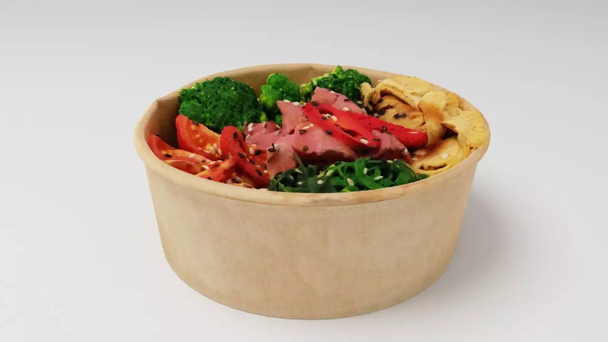 poke bowl with tuna rice tomatoes pepper broccoli 3D model purchase