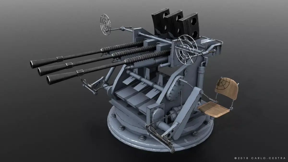 Japanese Type 96 25mm triple gun Low-poly 3D model