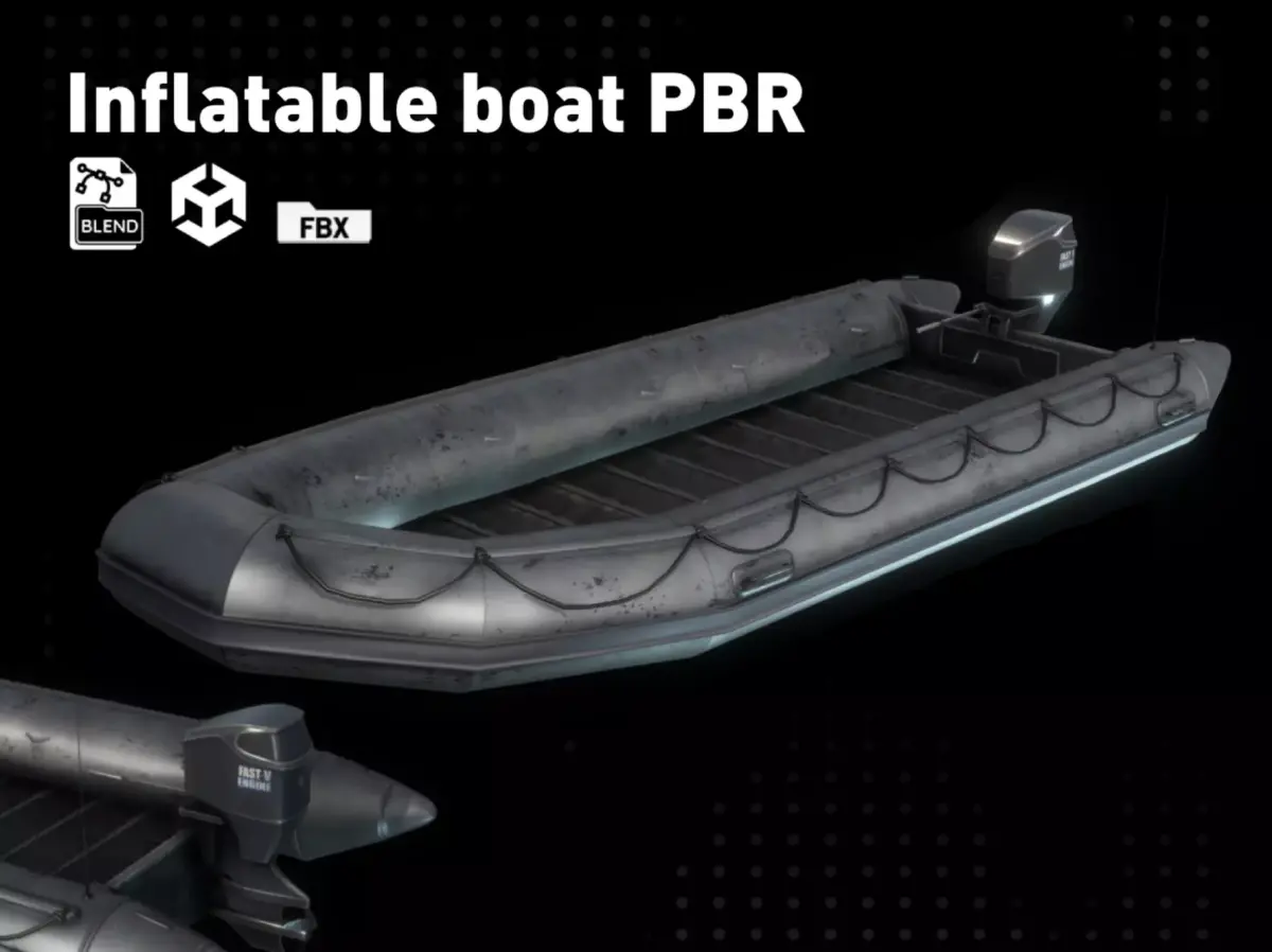 Inflatable boat Game ready PBR Low-poly 3D model