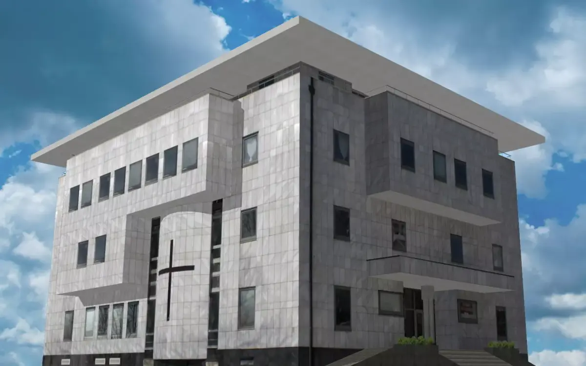 Modern religious building Low-poly 3D model