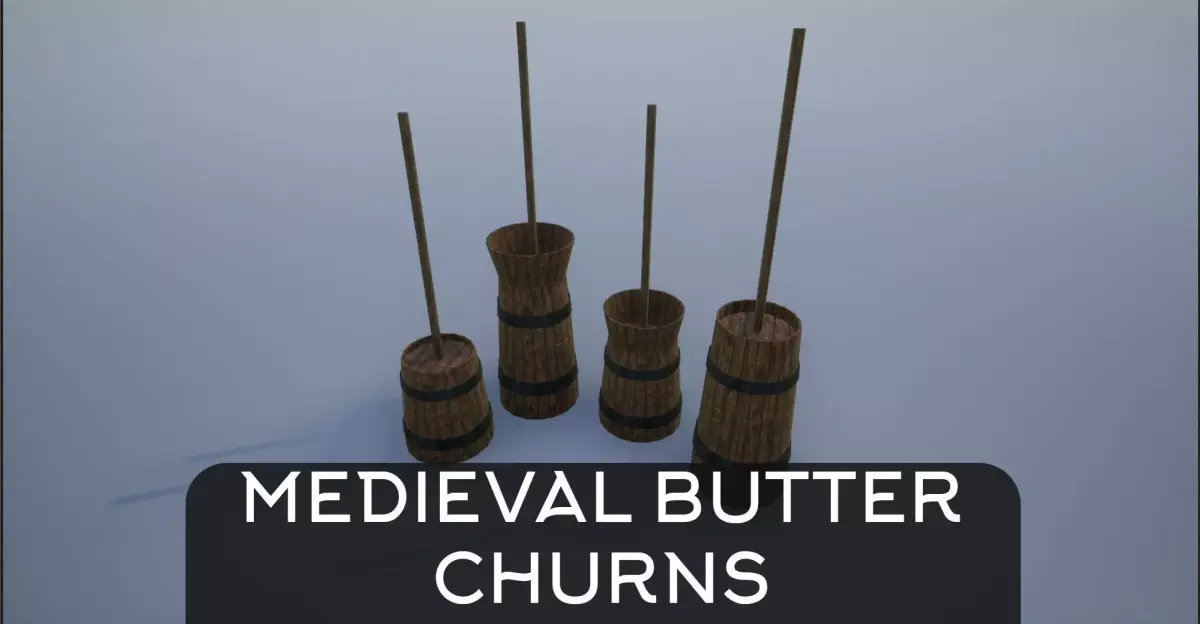 Medieval Wooden Butter Churns Low-poly 3D model
