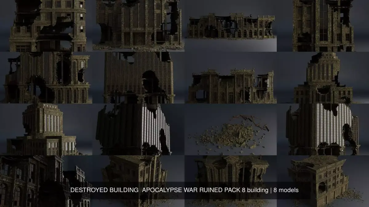 DESTROYED BUILDING  APOCALYPSE WAR RUINED PACK 8 building purchase