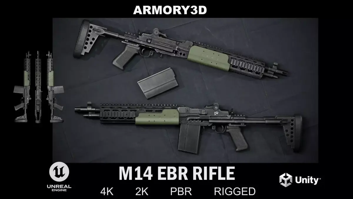 GAME READY M14 EBR RIFLE PBR RIGGED Low-poly 3D model