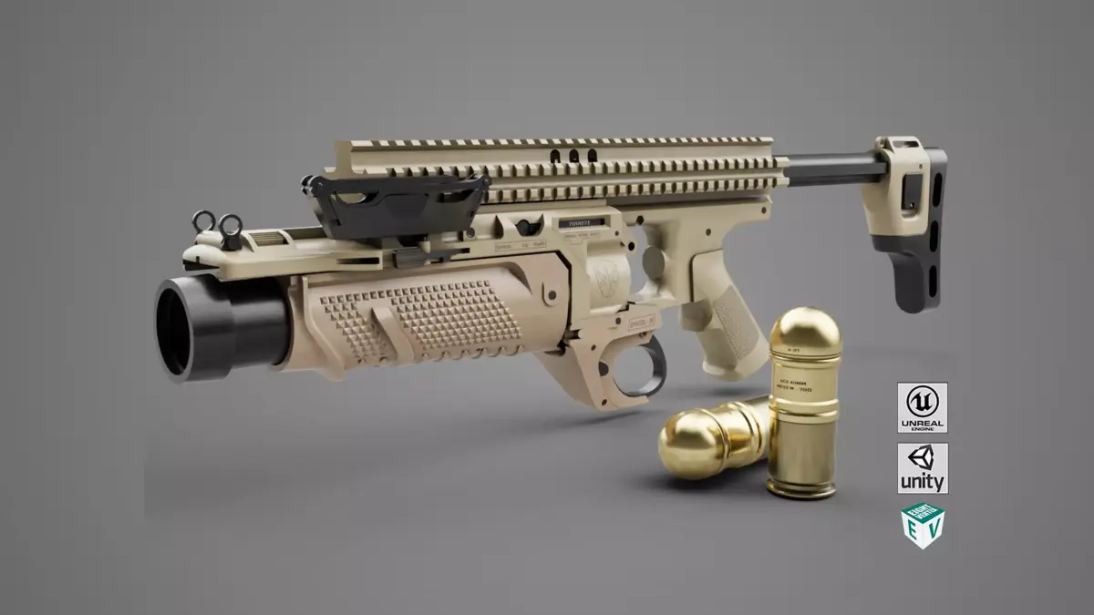 Grenade Launcher 05 Brown All PBR Unity UE Textures Low-poly 3D model