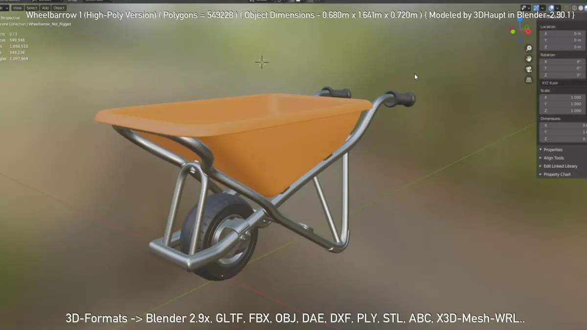 Wheelbarrow 1 High-Poly Version 3D model