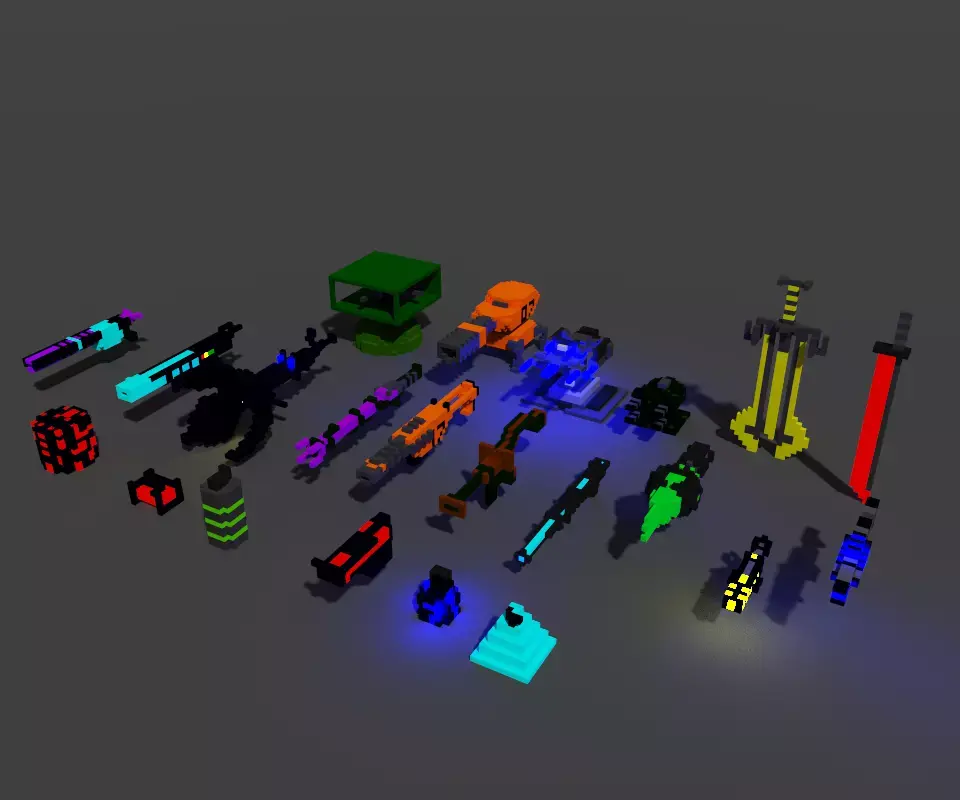 Voxel Guns Low-poly 3D model