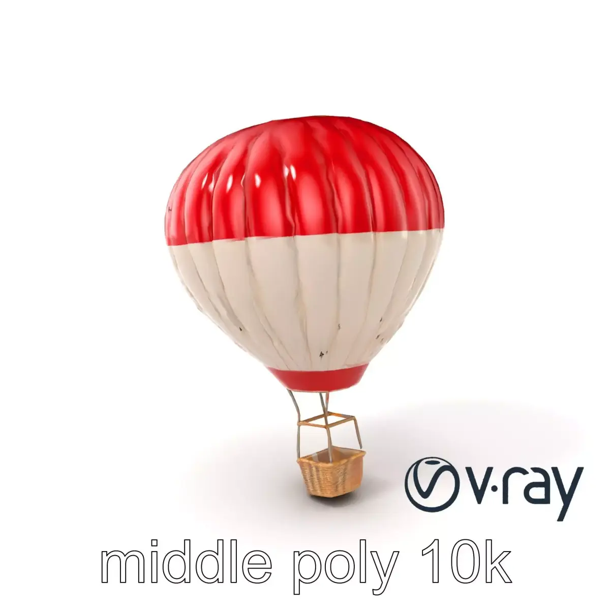 Classic Hot Air Balloon Model with Striped Envelope and Wicke... Low-poly 3D model