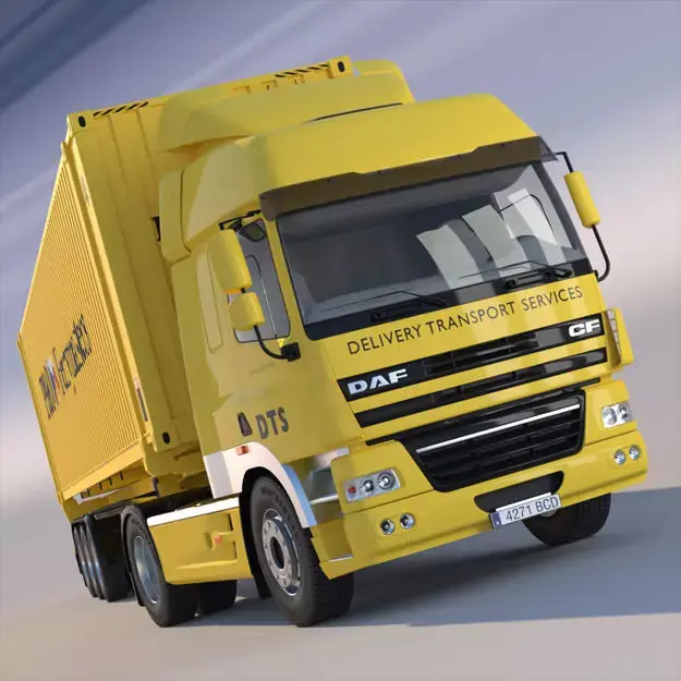 DAF CF85 with semitruck and ISO 45 ft container 3D model