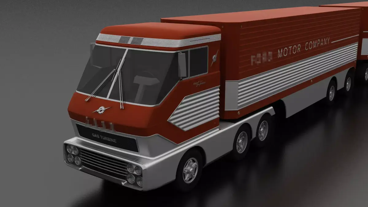 Big Red Gas Turbine 1964 Concept Semi Truck and Double Trailer Low-poly 3D model