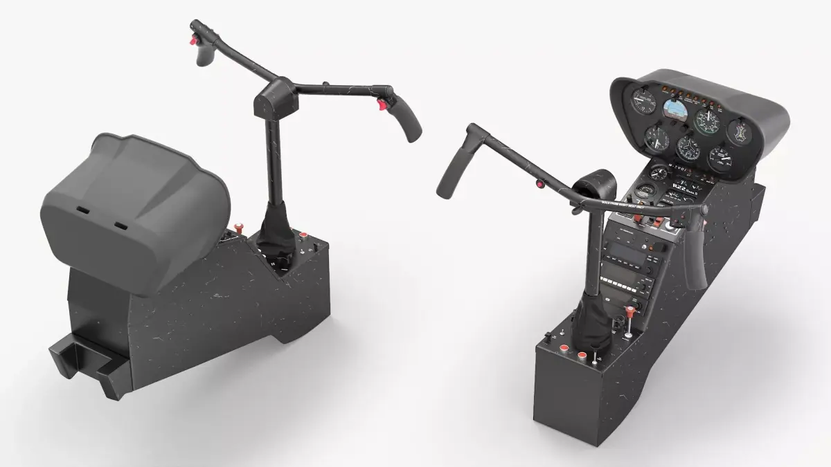 Helicopter Cockpit Console with Dual Cyclic Control Black 3D model