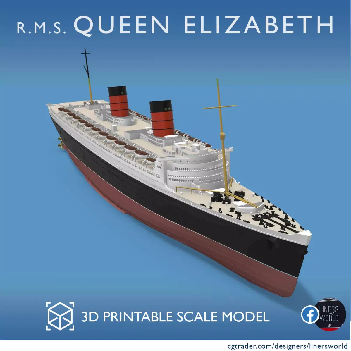 original RMS Queen Elizabeth ocean liner 3D print ready model 3D print model