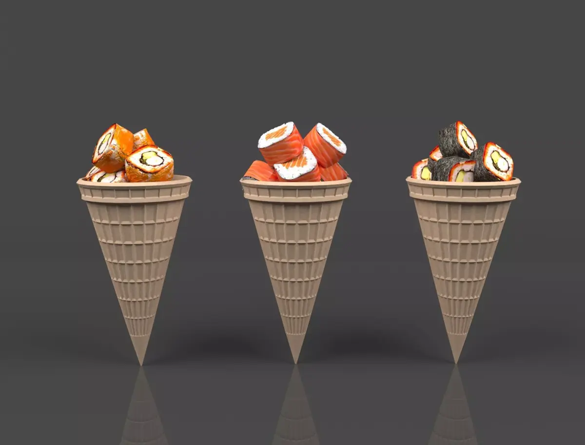 Sushi in waffle cups Low-poly 3D model