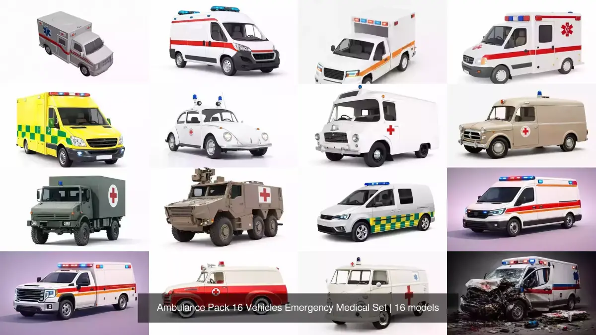 Ambulance Pack 16 Vehicles Emergency Medical Set