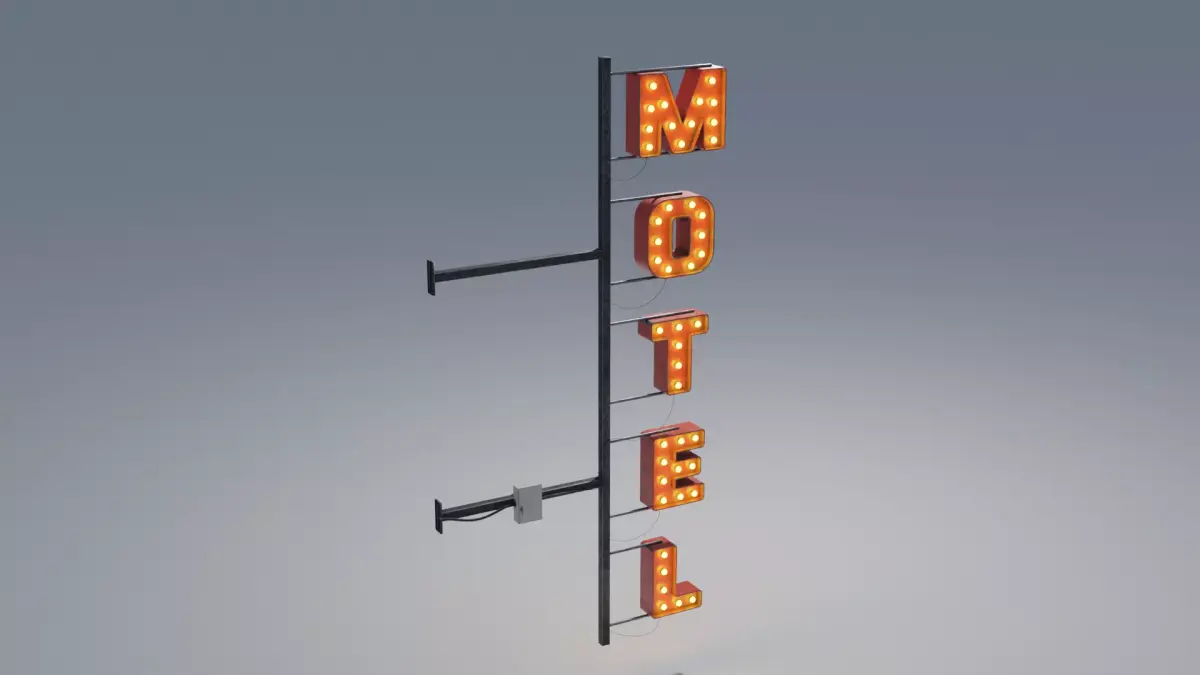 Retro Motel Sign with 4K Textures Low-poly 3D model