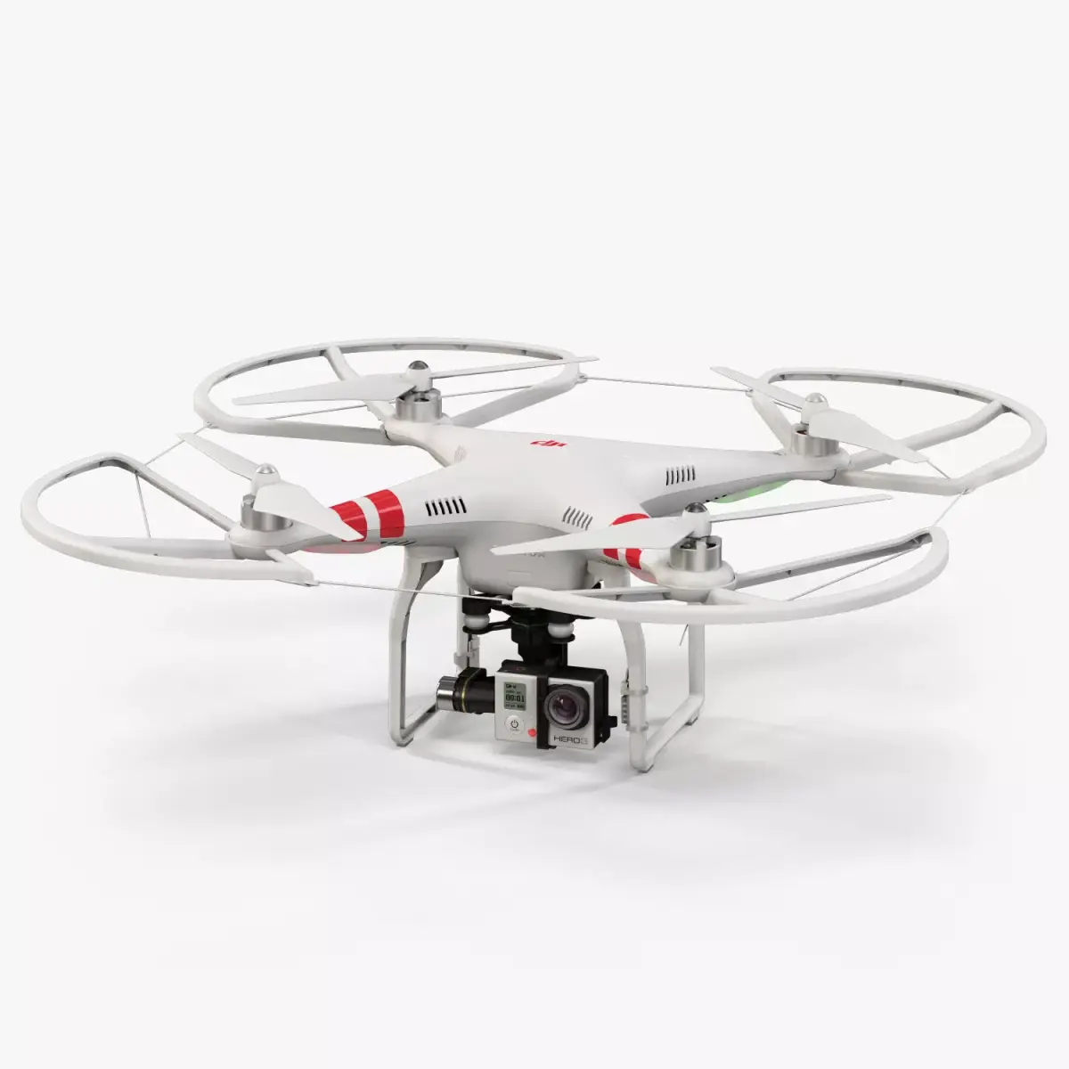 DJI Phantom 2 Quadcopter with Prop Guard and GoPro HERO3 Low-poly 3D model