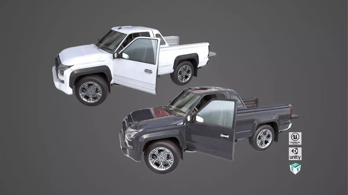 Generic Pickup Truck 01 Black and White Rigged All PBR Textures Low-poly 3D model