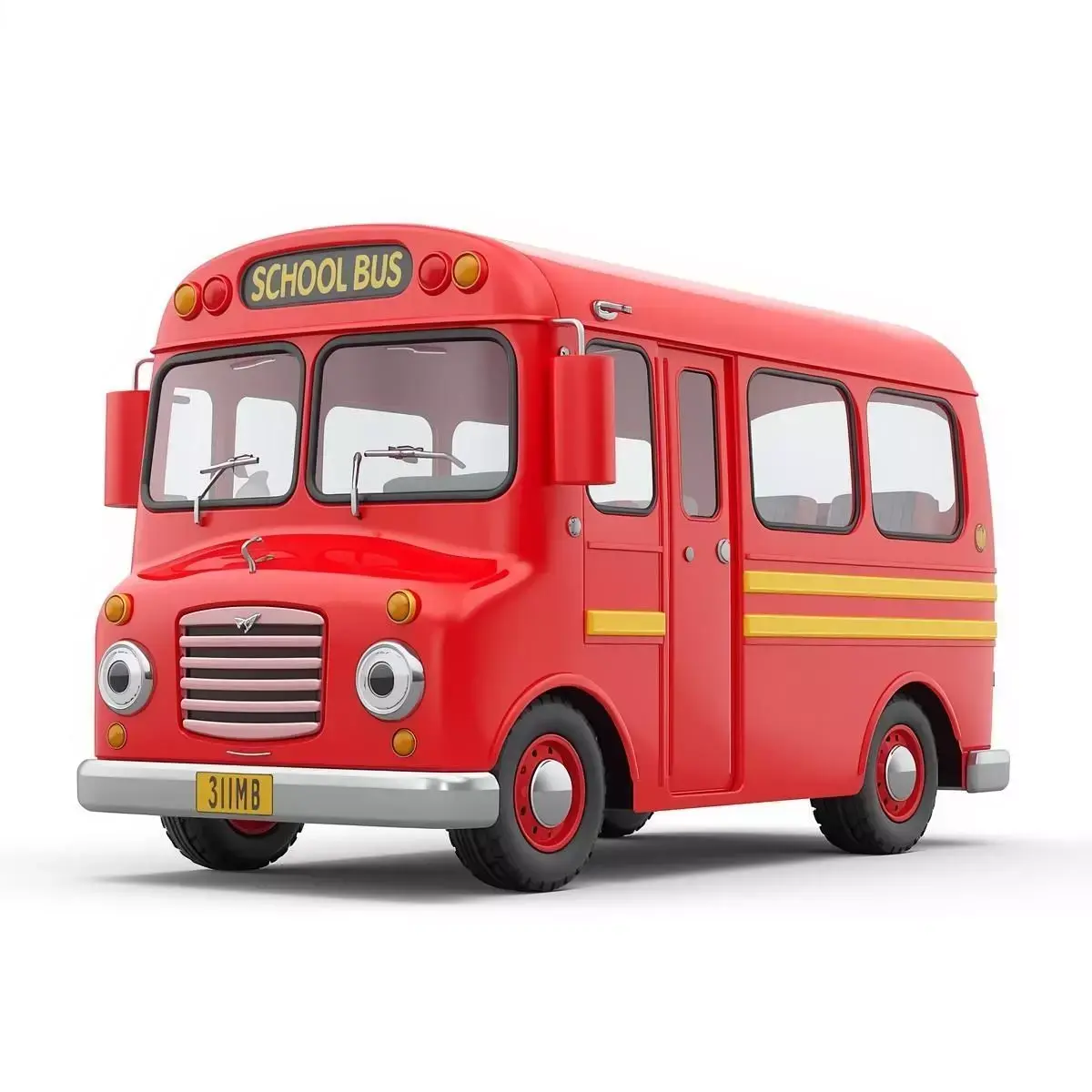 Vibrant Red Classic School Bus 3D Model Low-poly 3D model
