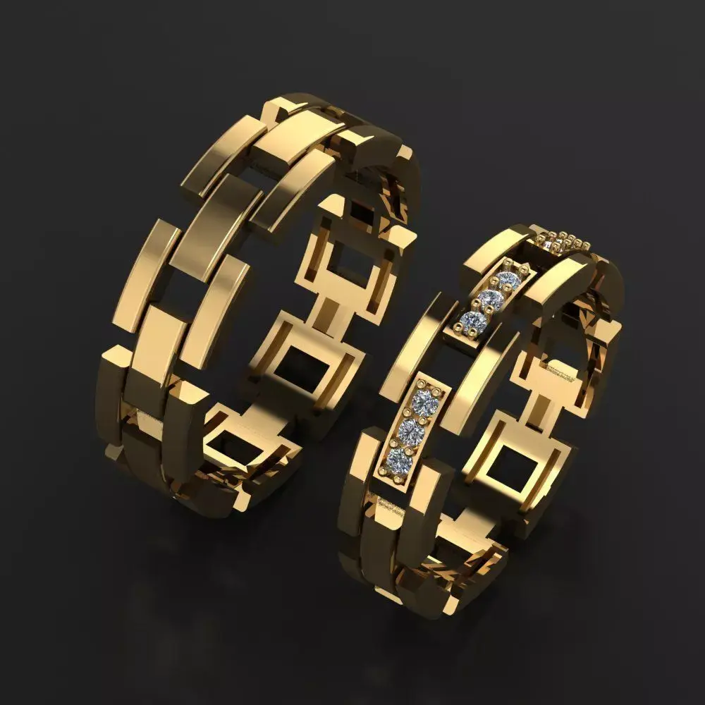Ring Set wedding band with diamonds 3D model