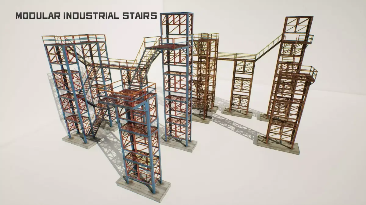 Industrial stairs modular Low-poly 3D model