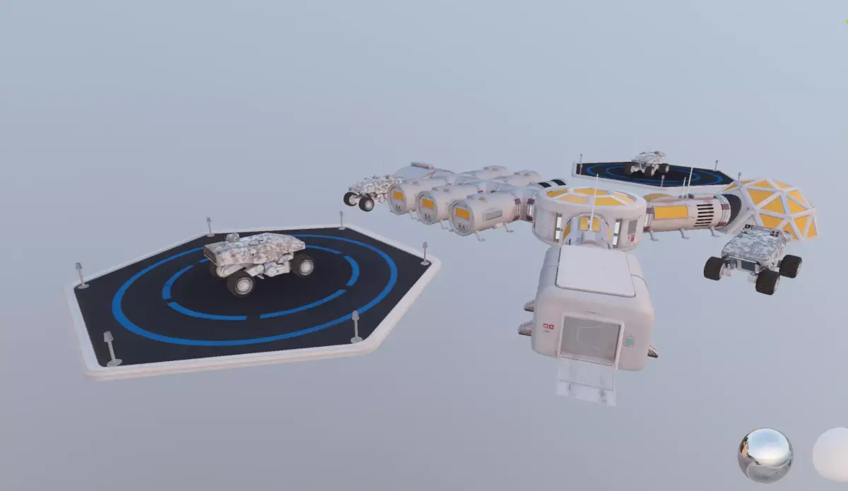 Full Space Mars Colony Scene SI-FI and Military Vehicle Rover Low-poly 3D model