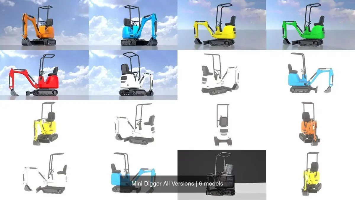 Mini Digger All Versions 3D Model Pack