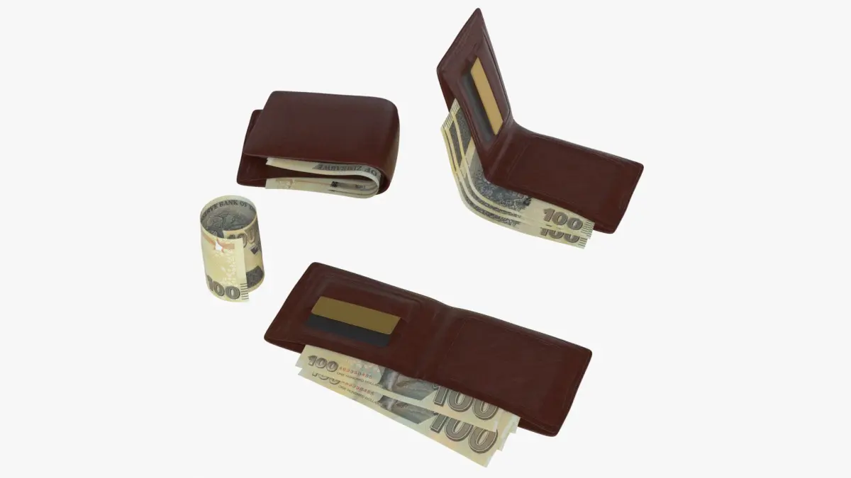 zimbabwe 100 Dollars Wallet Money Purse 3D model