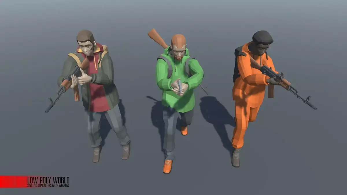 LOW POLY WORLD - STYLIZED CHARACTERS WITH WEAPONS Low-poly 3D model