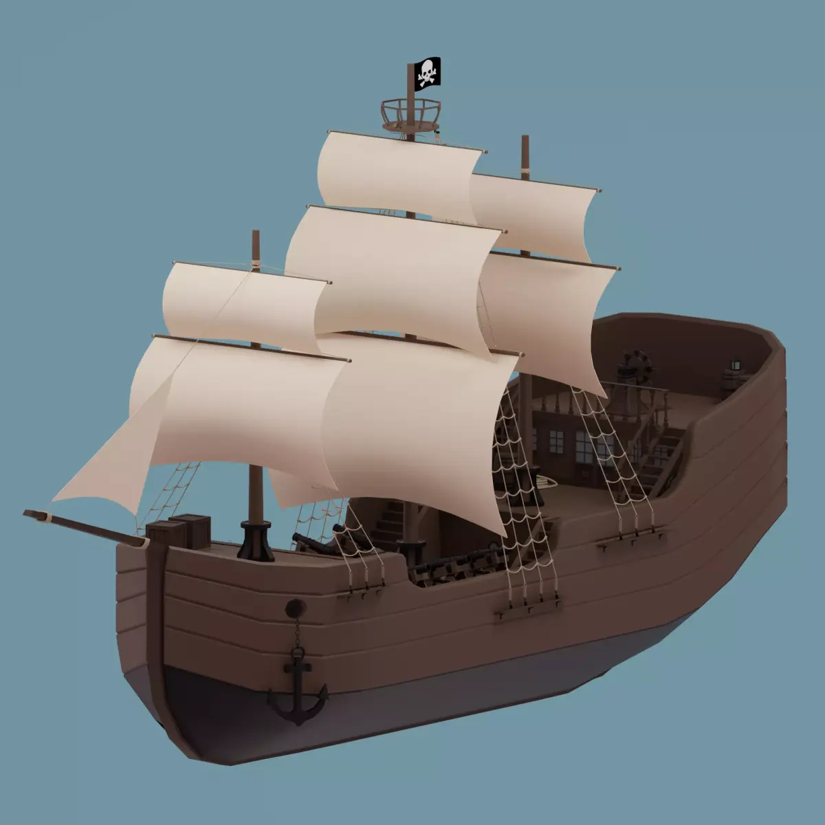 Ship pirate Low-poly 3D model