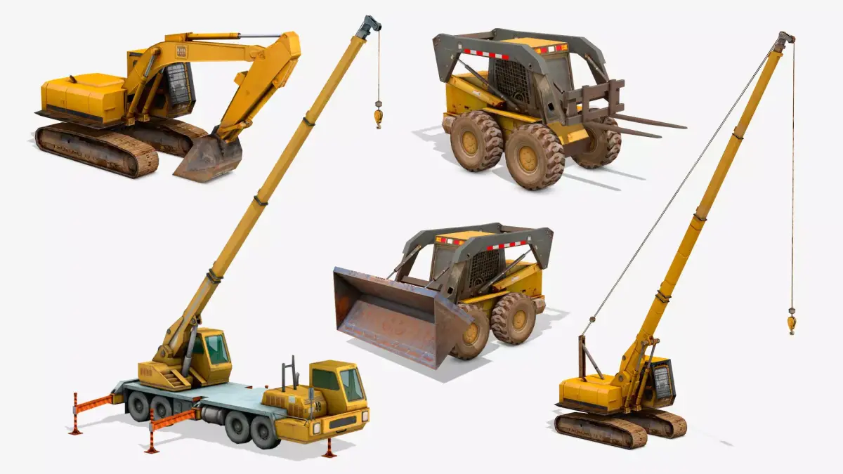 Construction Equipment Vehicles 5 Cranes 3D Models Low-poly 3D model