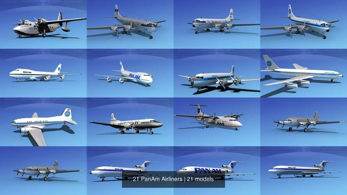 21 PanAm Airliners 3D Model Collection