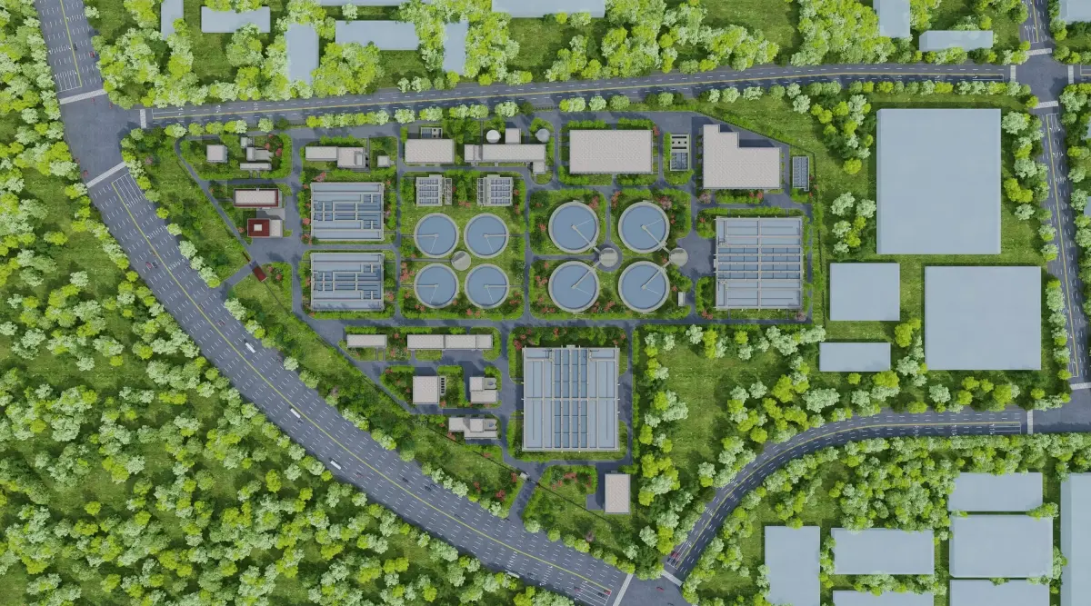 Wastewater treatment filtration plant 3D model buy