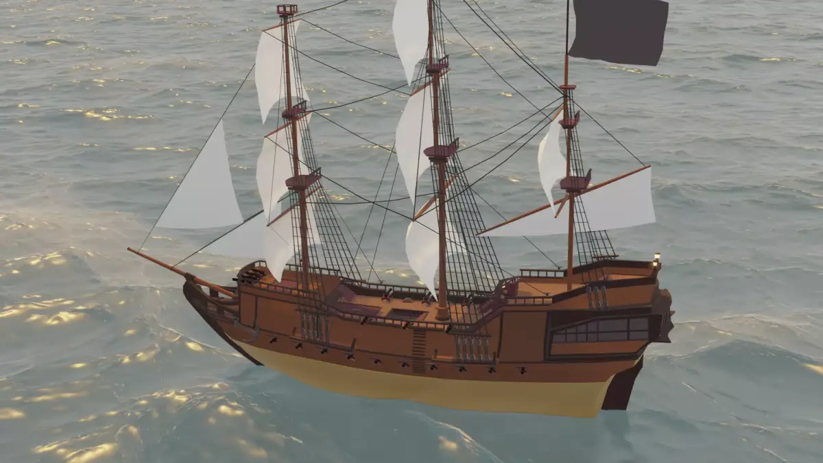 ship LowPoly pirate floating in ocean Low-poly 3D model