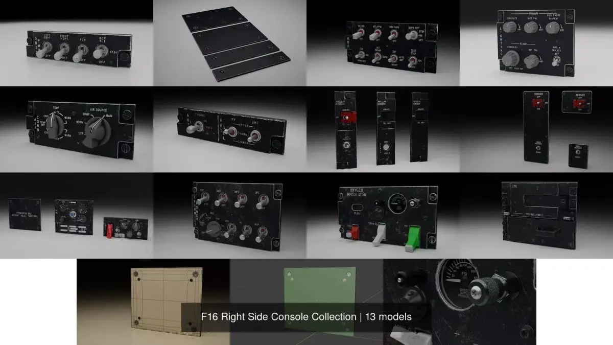 F16 Right Side Console Collection 3D Model Pack