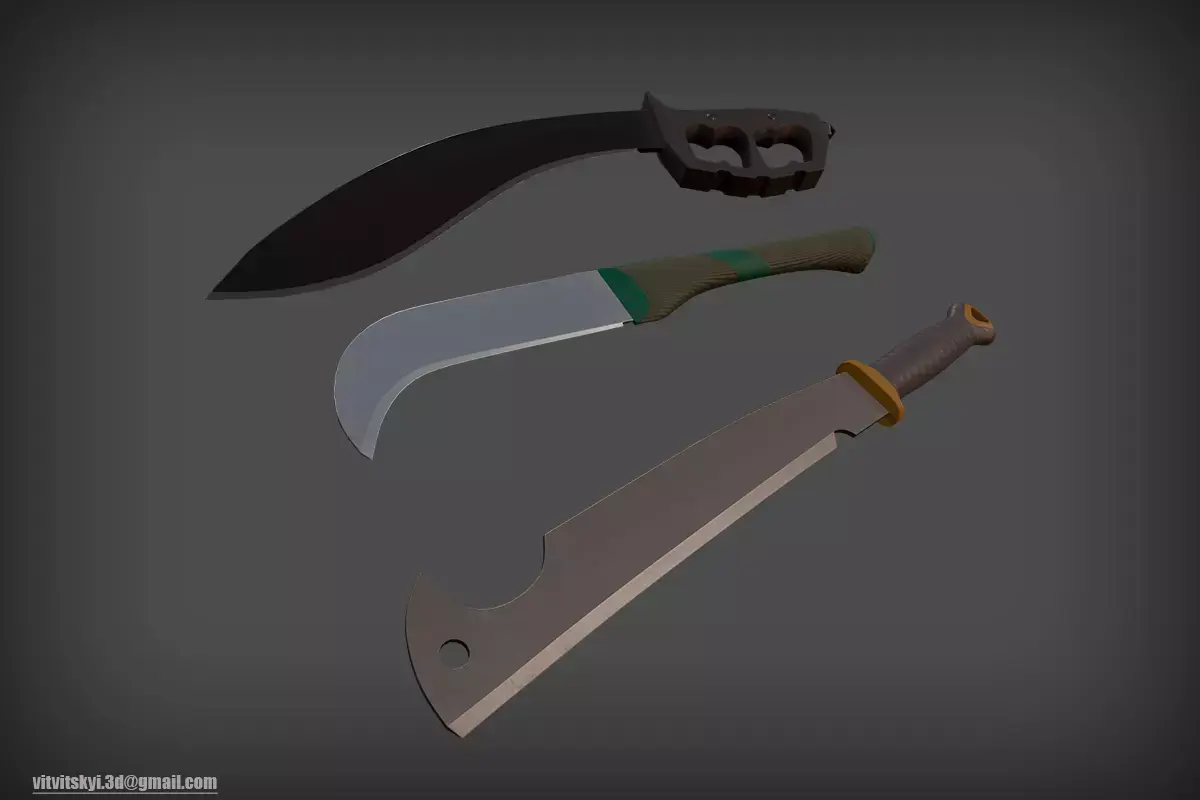 Set Machetes Kukri Low-poly 3D model