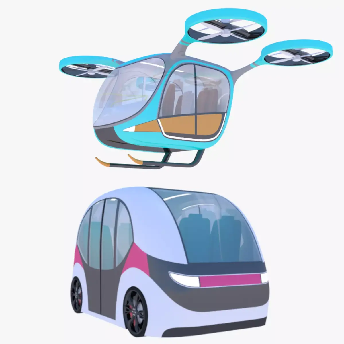 Passenger drone and shuttle bus 3D Model Pack