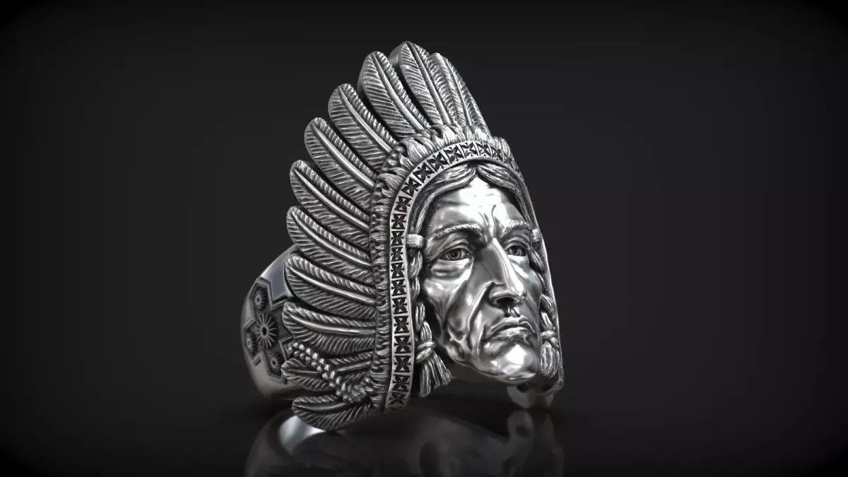 Native American Indian Chief Head Roach Feathers Ring 3D print model
