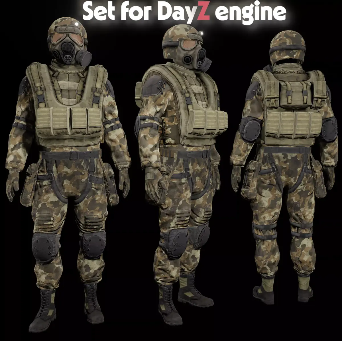 Military postapocalypse suit for Dayz engine Low-poly 3D model