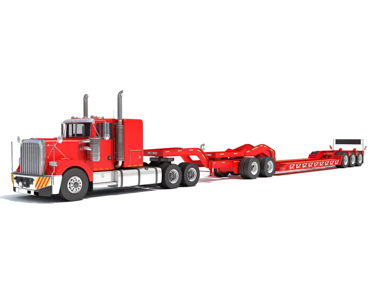 Semi Truck with Lowboy Trailer 3D model 3