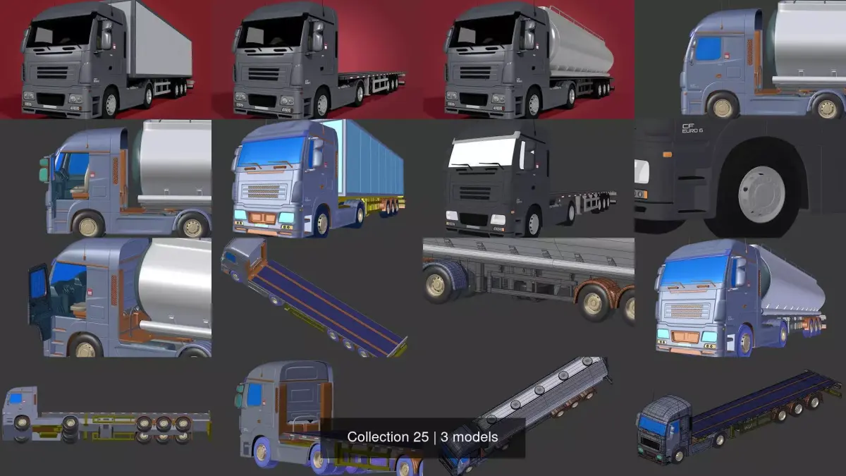 Generic Heavy Truck - Container - Fuel - Construction - Flat Bed 3D Model Pack