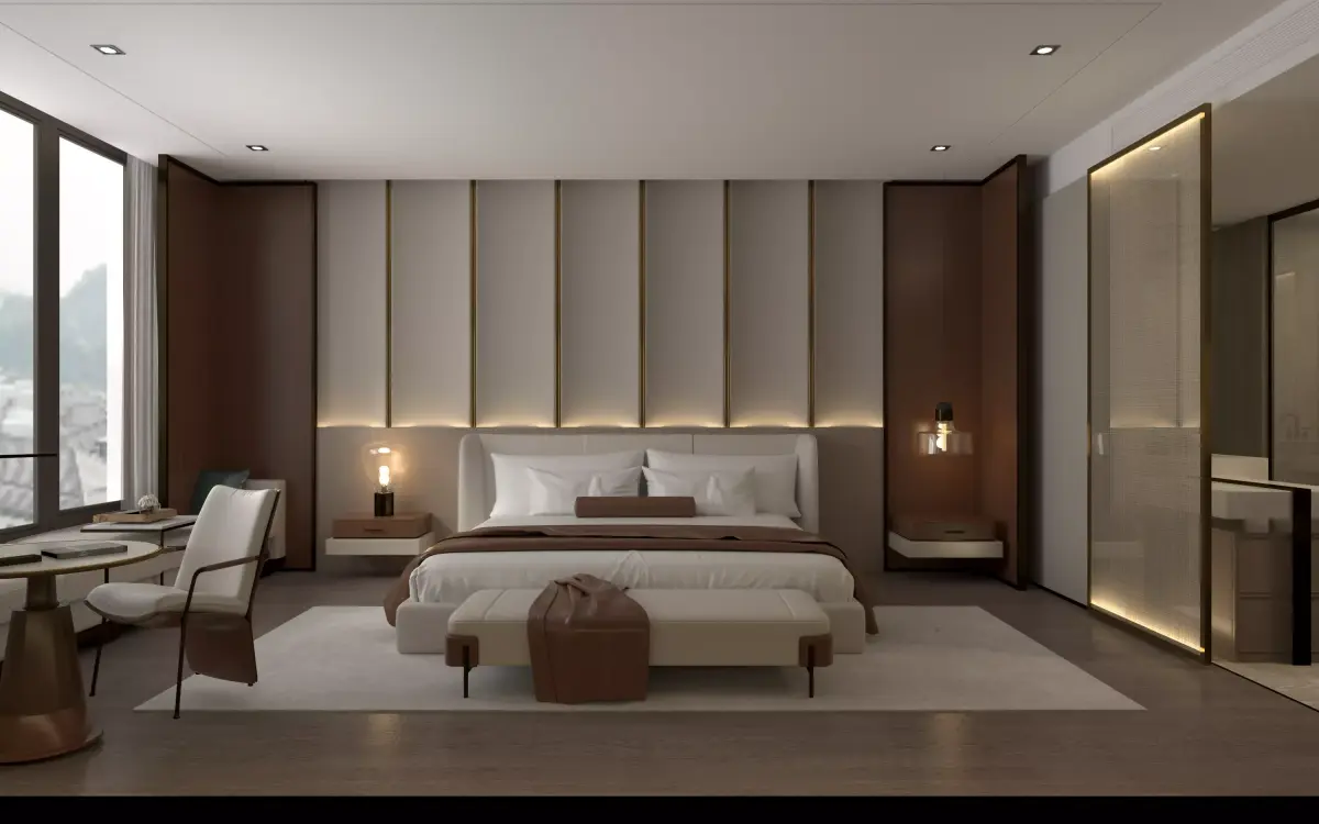  Luxury Modern Boutique Hotel Bedroom Scene 3D model