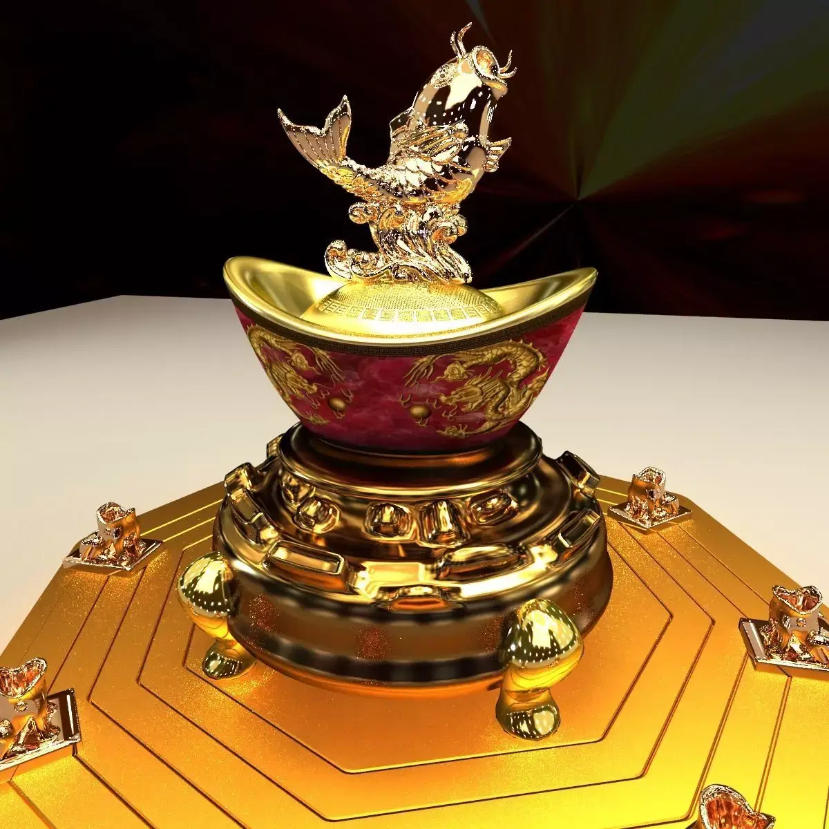 Chinese yuanbao with fish 3D model