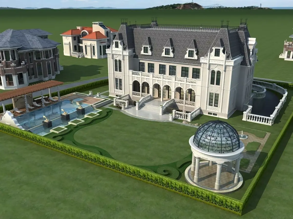 Villa mansion with swimming pool 3D model purchase