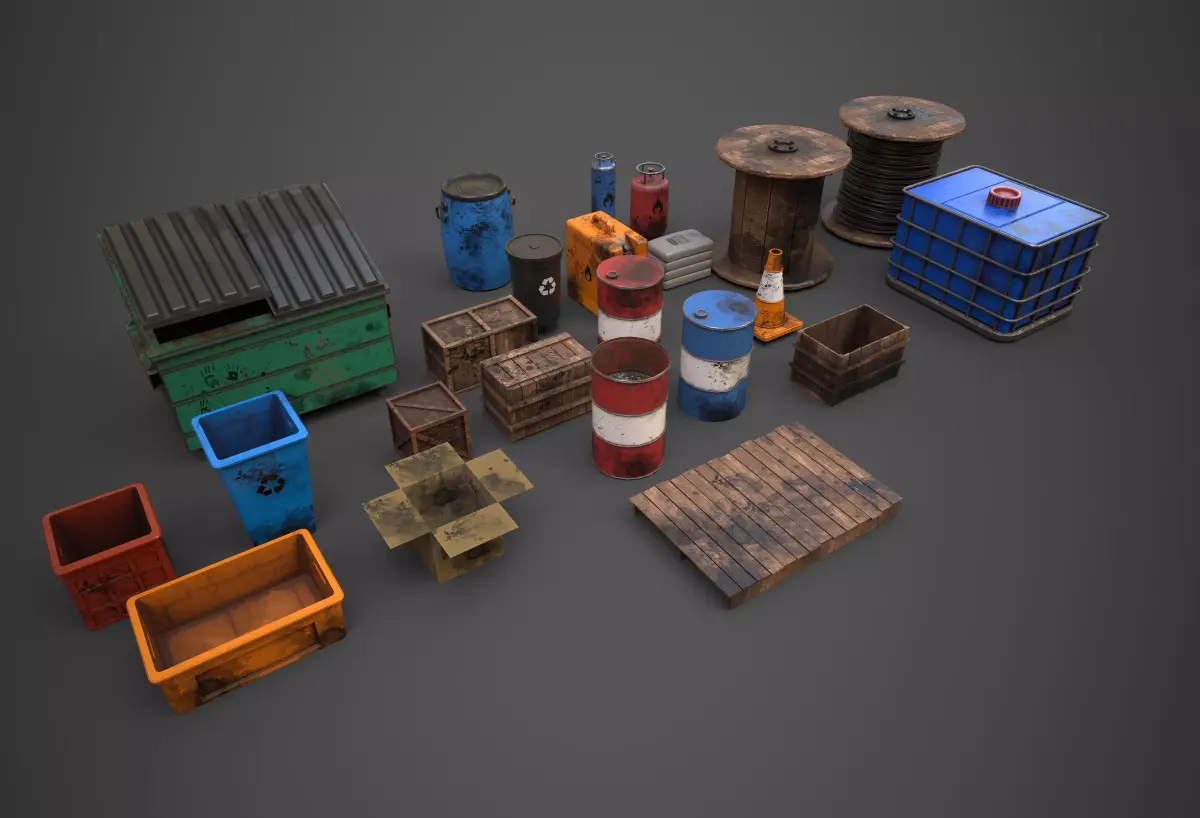 Industrial Props Collection Low-poly 3D model purchase