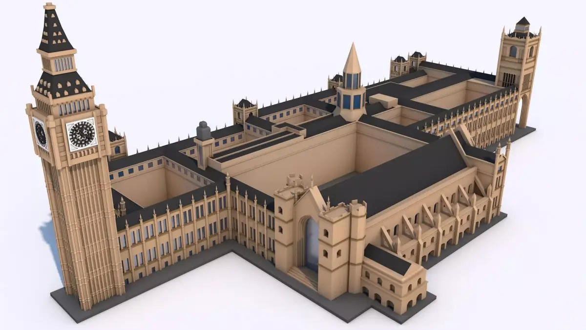 Big Ben and The House of Parliament London Landmark Low-poly 3D model