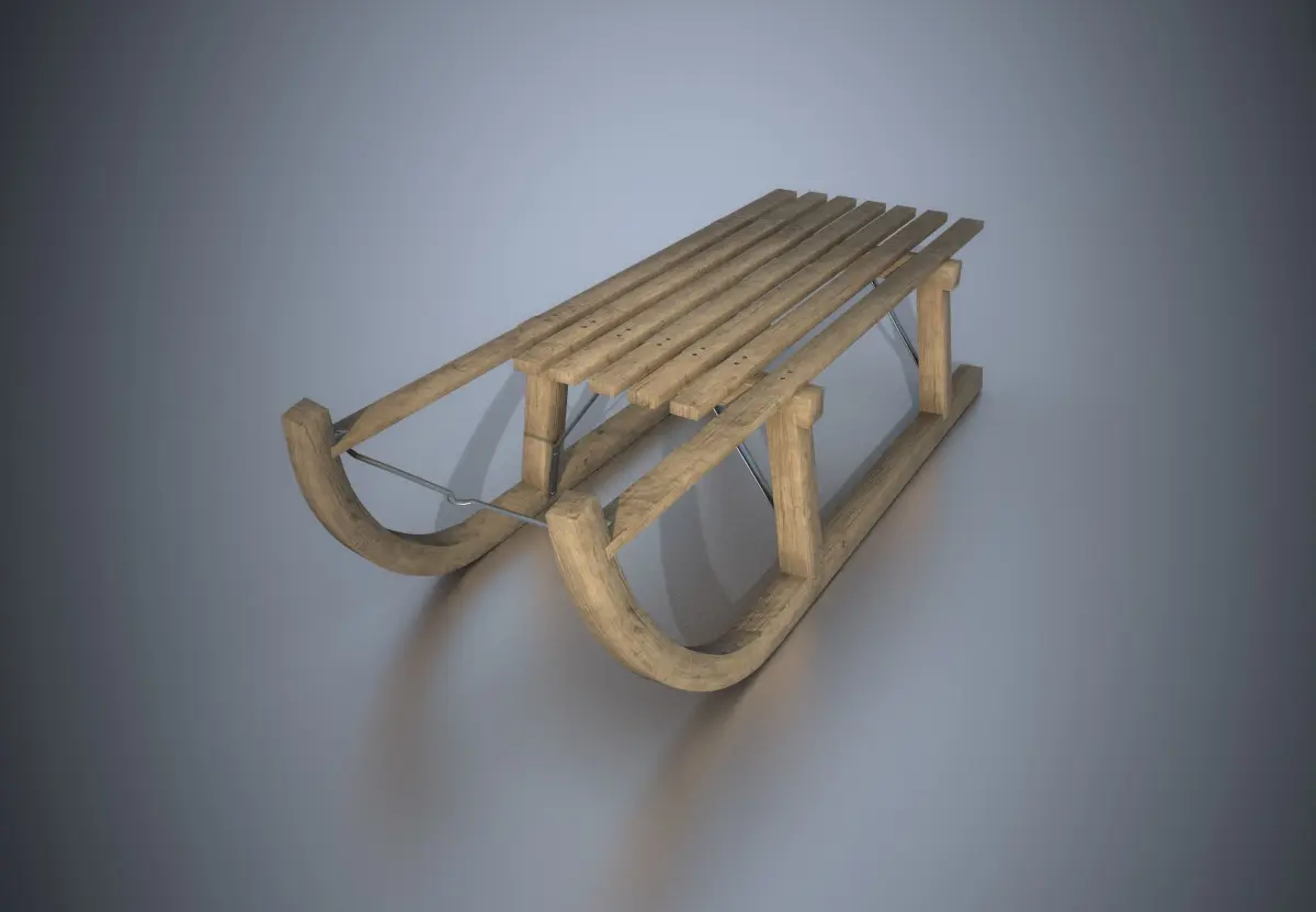 Wooden Sledge Winter VR AR Toy Low Poly PBR Game Ready Low-poly 3D model
