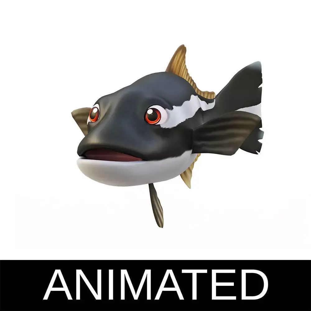Cobia Fish Cartoon Animated Low-poly 3D model