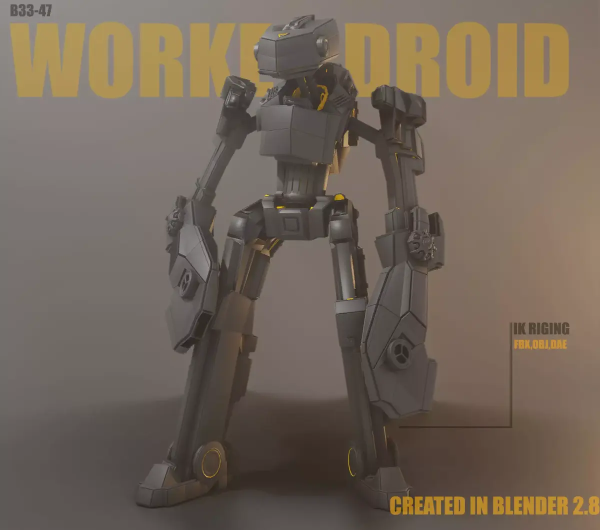 Rigged worker droid robot 3D model