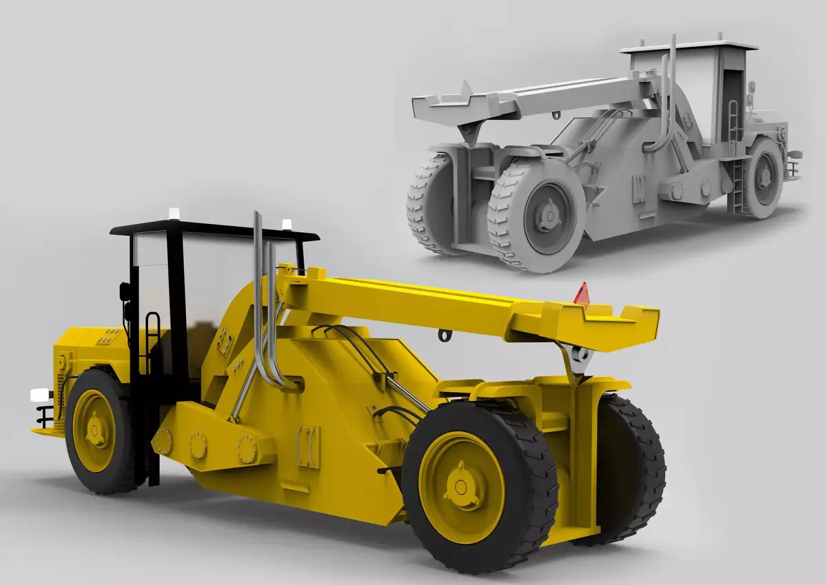 Crane two bulldozers 3D model