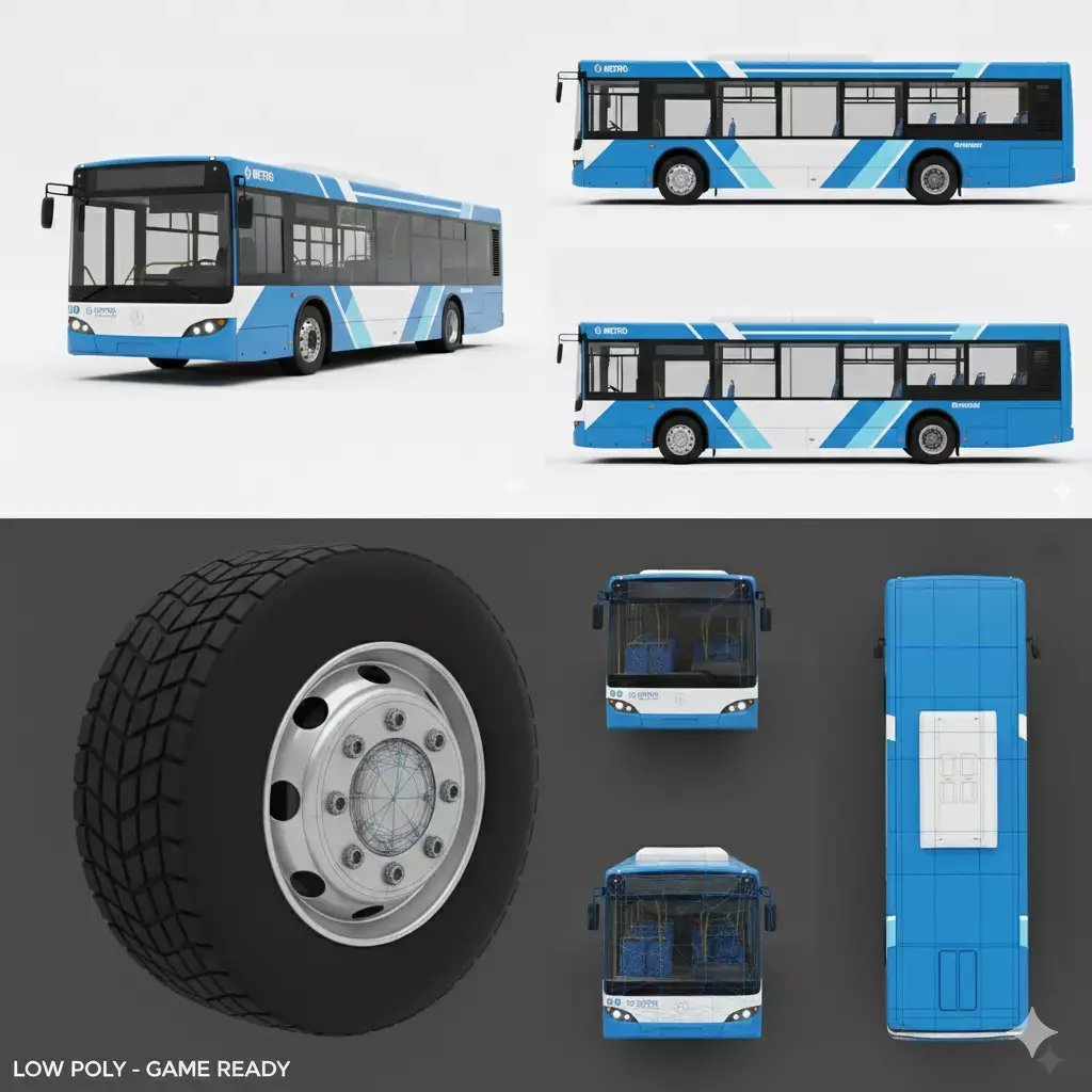 Low Poly Ultimate Bus 3D Model Low-poly 3D model