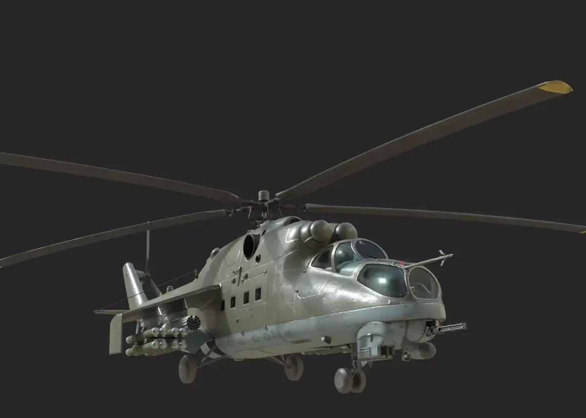 4 coatings of Russian Mi24V Hind Gunship attack helicopter Low-poly 3D model